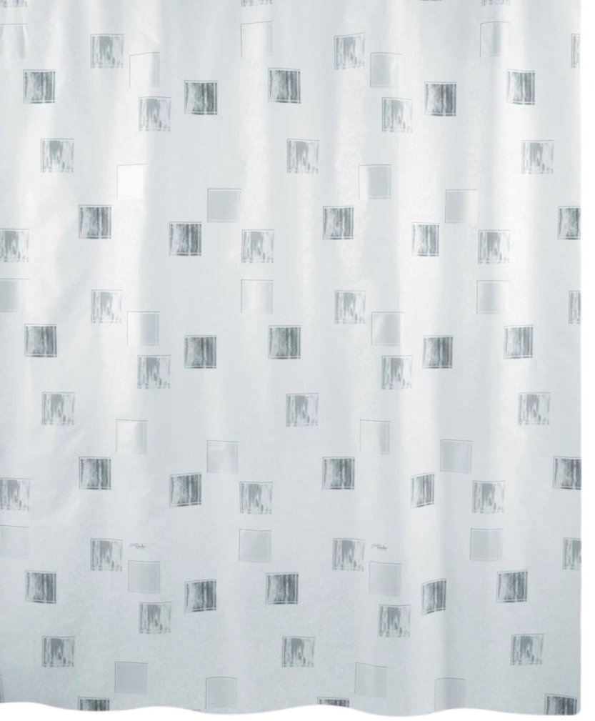 Spirella sprchový záves MILANO, motív štvorcov, bielo-strieborný, 180 × 200 cm, polyester