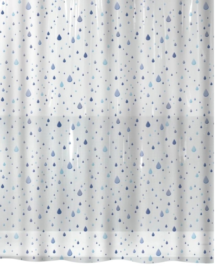 Spirella sprchový záves WATERDROP, motív kvapky, bielo-modrý, PEVA, 180 × 200 cm