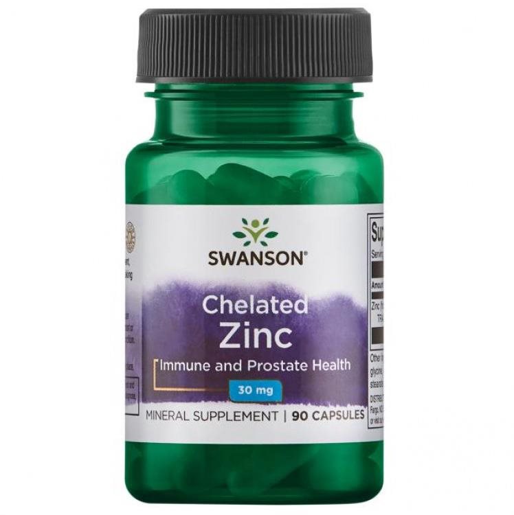 Swanson Chelated Zinc (zinok glycinát), 30 mg, 90 kapsúl