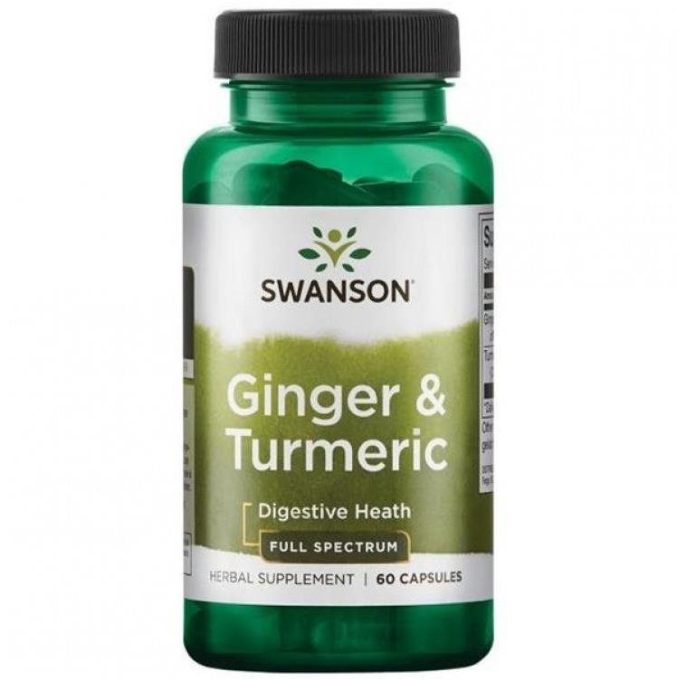 Swanson Ginger & Turmeric (zázvor + kurkuma), 60 kapsúl