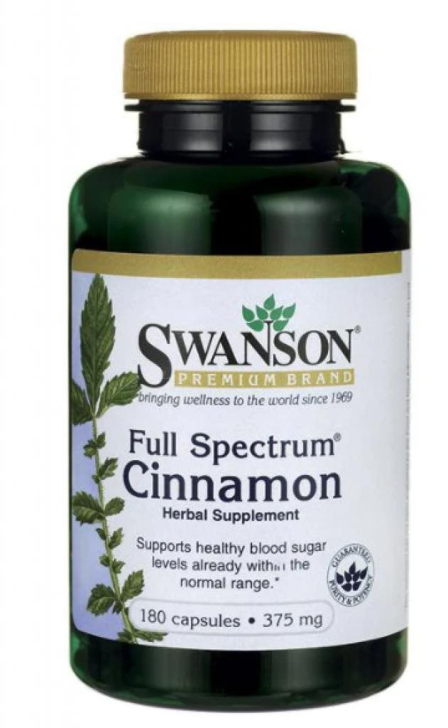 Swanson Full Spectrum Cinnamon 375 mg (širokospektrálny prípravok zo škorice), 180 kapsúl
