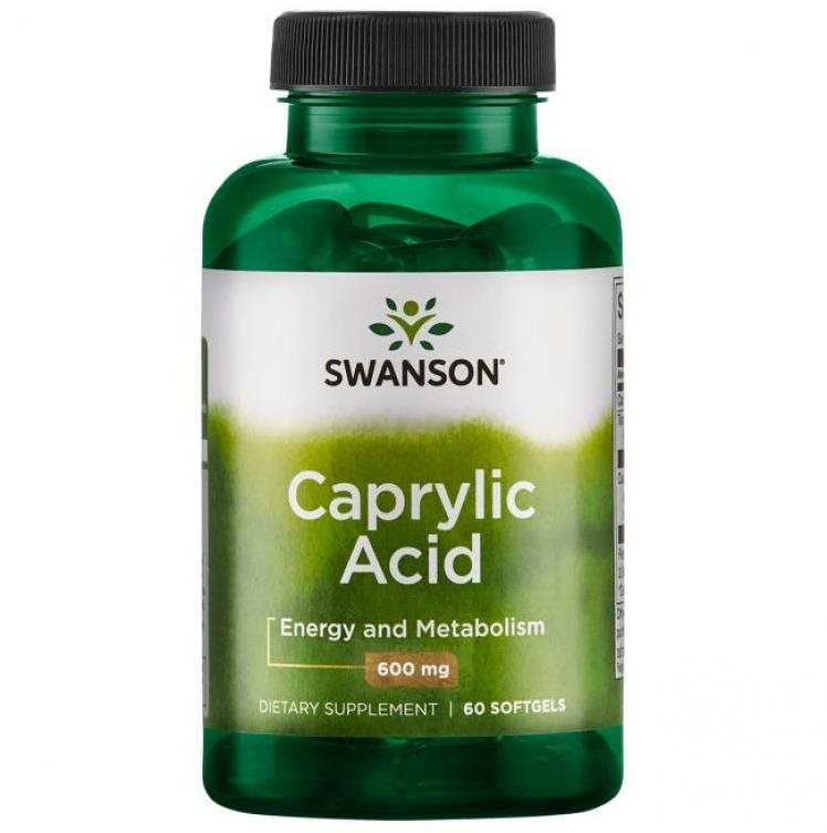 Swanson Caprylic Acid (Kyselina kaprylová), 600 mg, 60 kapsúl
