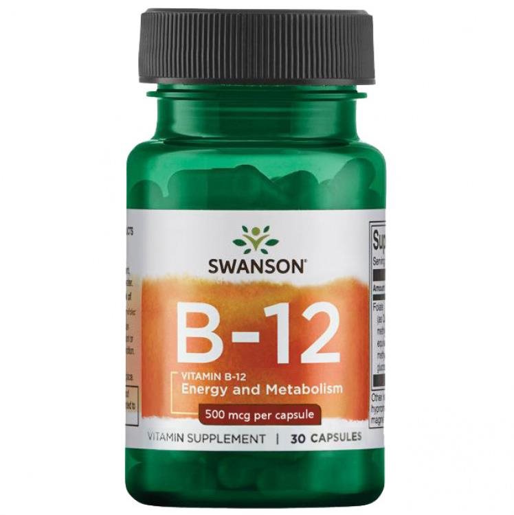 Swanson Vitamin B12, 500 mcg, 30 kapsúl