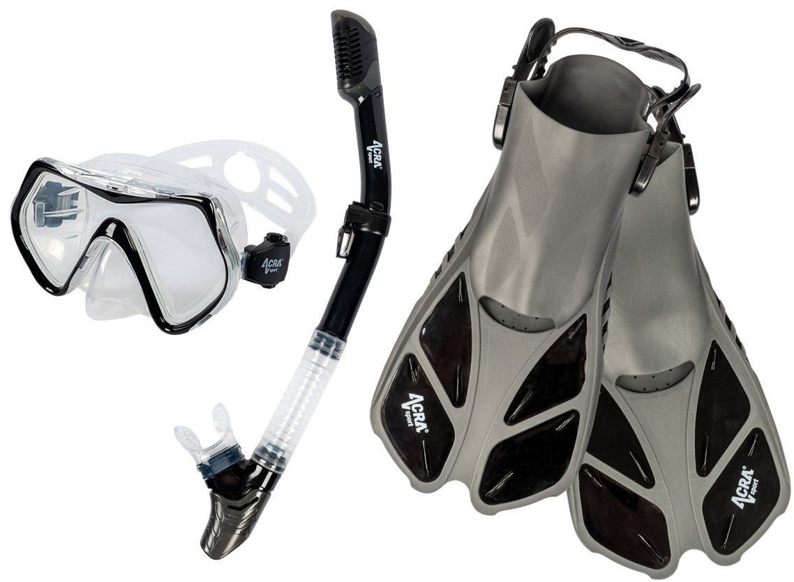 ACRA Šnorchlovacia súprava 3 v 1, čierna, S/M, plutvy veľkosť 36 – 41, maska, šnorchel