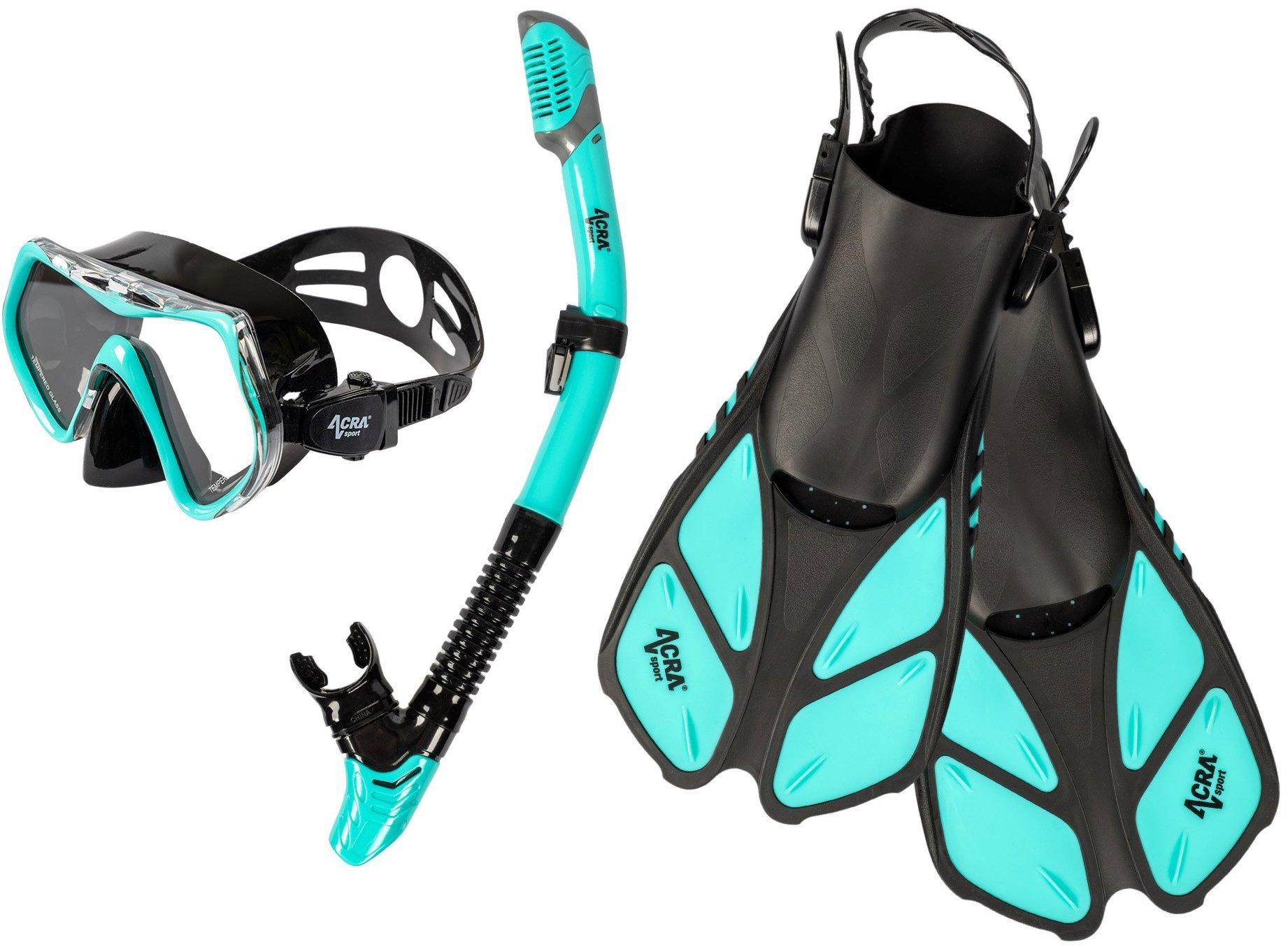 ACRA Šnorchlovací set 3v1, tyrkysový, S/M, plutvy veľkosť 36-41, maska, šnorchel