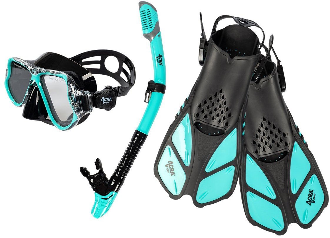 ACRA Šnorchlovacia súprava 3 v 1 M6213, tyrkysová, okuliare, šnorchel, plutvy 42 – 47