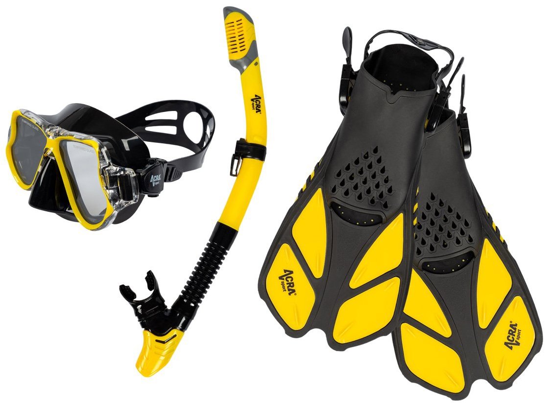 ACRA Šnorchlovacia súprava 3 v 1 M6213, žltá, okuliare, šnorchel, plutvy 42 – 47