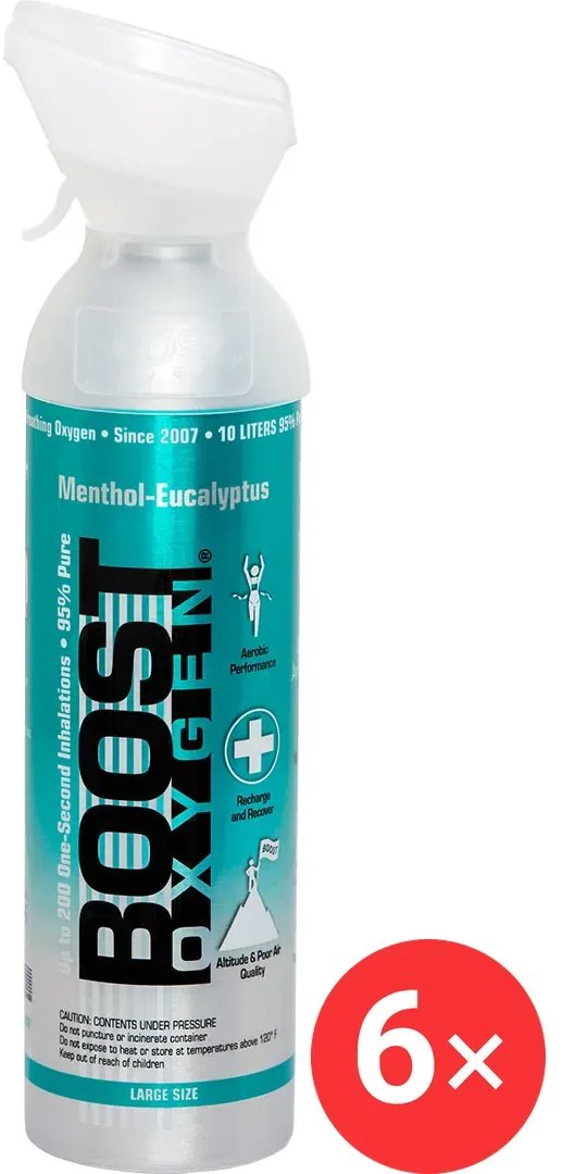 Boost Oxygen Doplňkový kyslík v plechovce Mentol Eukalyptus, velký, 6 × 9 l