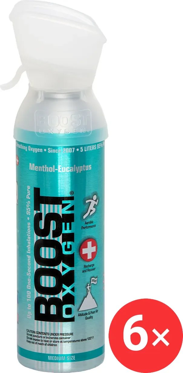 Boost Oxygen Doplňkový kyslík v plechovce Mentol Eukalyptus, malý, 6 × 3 l