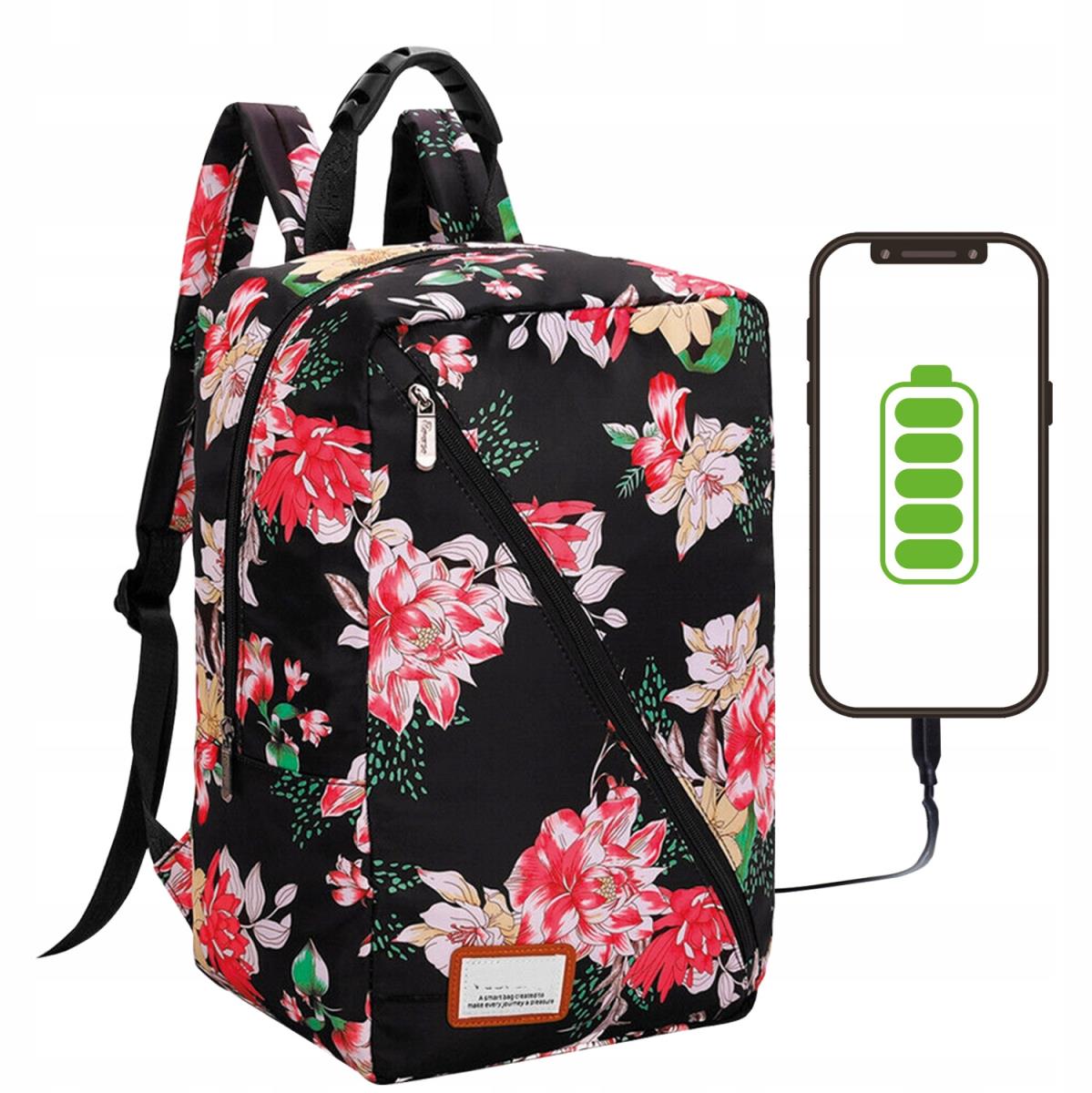 MG Bcross batoh so vstavaným USB káblom 20 l, pink flowers