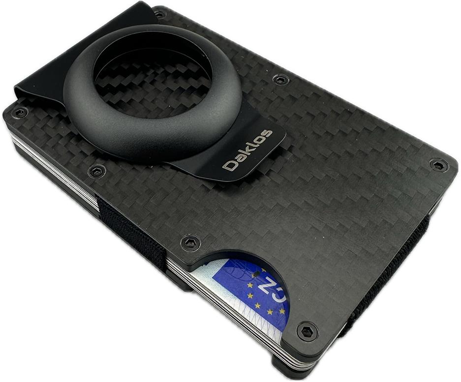 Daklos Karbónová RFID Mini peňaženka pre AirTag Carbon s klipom – čierna