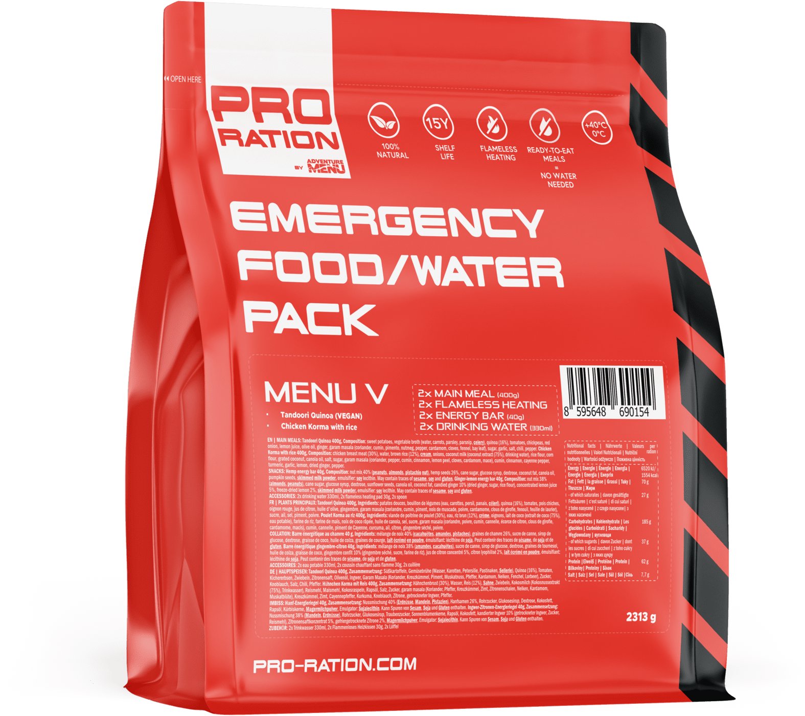 Adventure Menu Pro-Ration Emergency food pack menu V