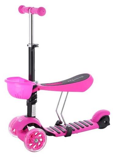 Werk Mini Scooter 2 v 1 so svietiacimi LED kolesami, ružová