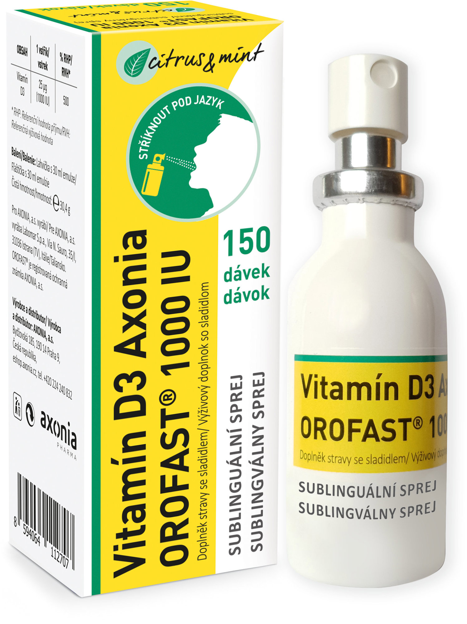 OROFAST Vitamín D3 Axonia 1000 IU sublinguálny sprej 30 ml