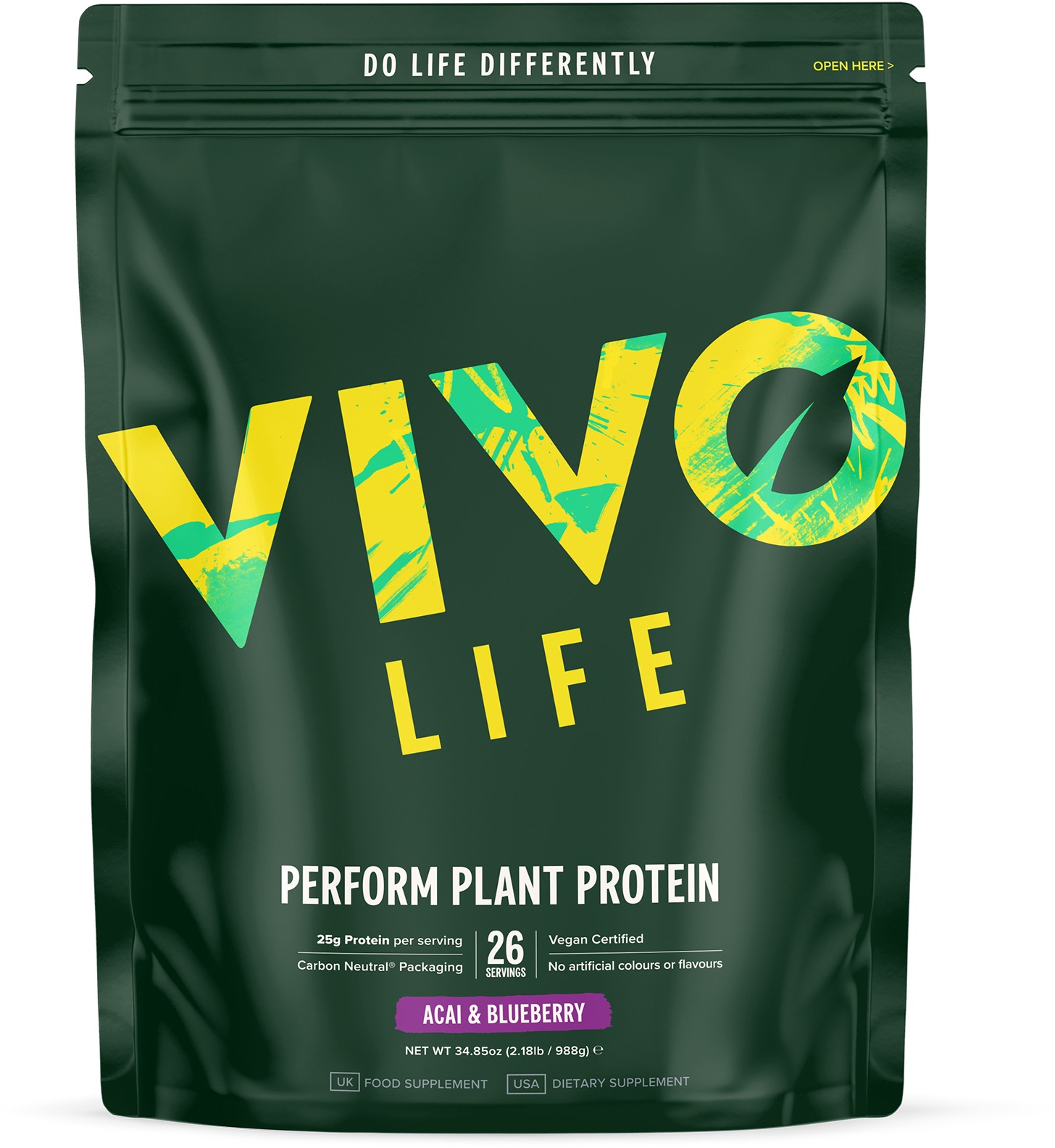 Vivo Life Perform Acai a čučoriedka – RAW vegan proteín & BCAA (988 g)