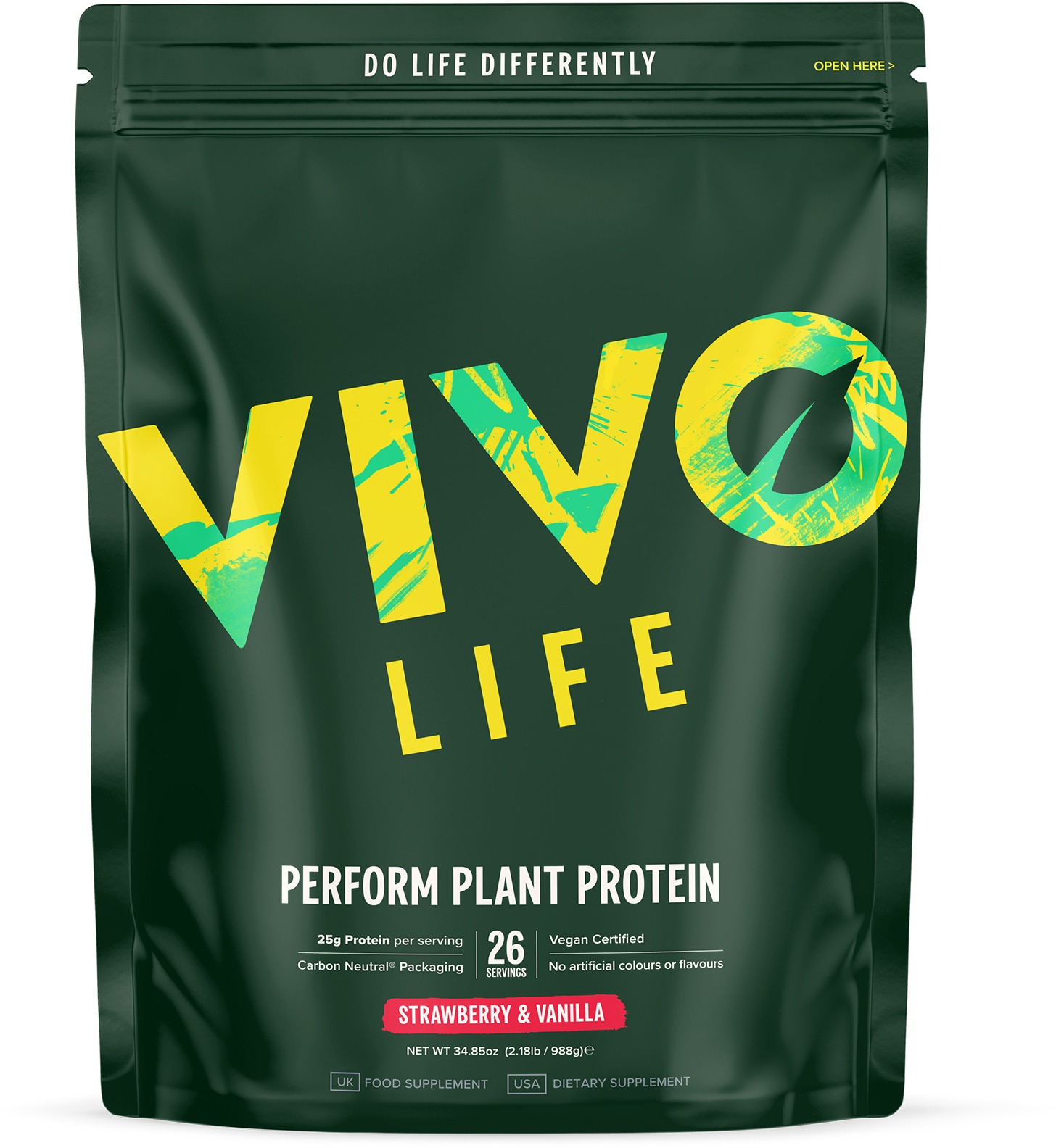 Vivo Life Perform Jahoda a vanilla – RAW vegán proteín & BCAA (988 g)