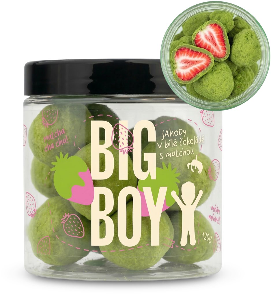 BIG BOY Jahody v matcha a bielej čokoláde 120 g