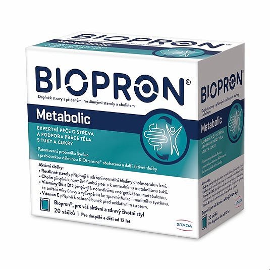 Biopron Metabolic, probiotiká a prebiotiká, podpora práce tela s tukmi a cukrami, 20 vreciek