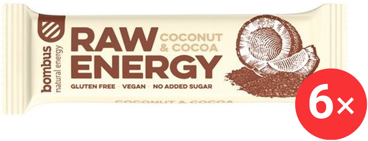 Bombus Raw Energy Coconut & Cocoa 6× 50 g