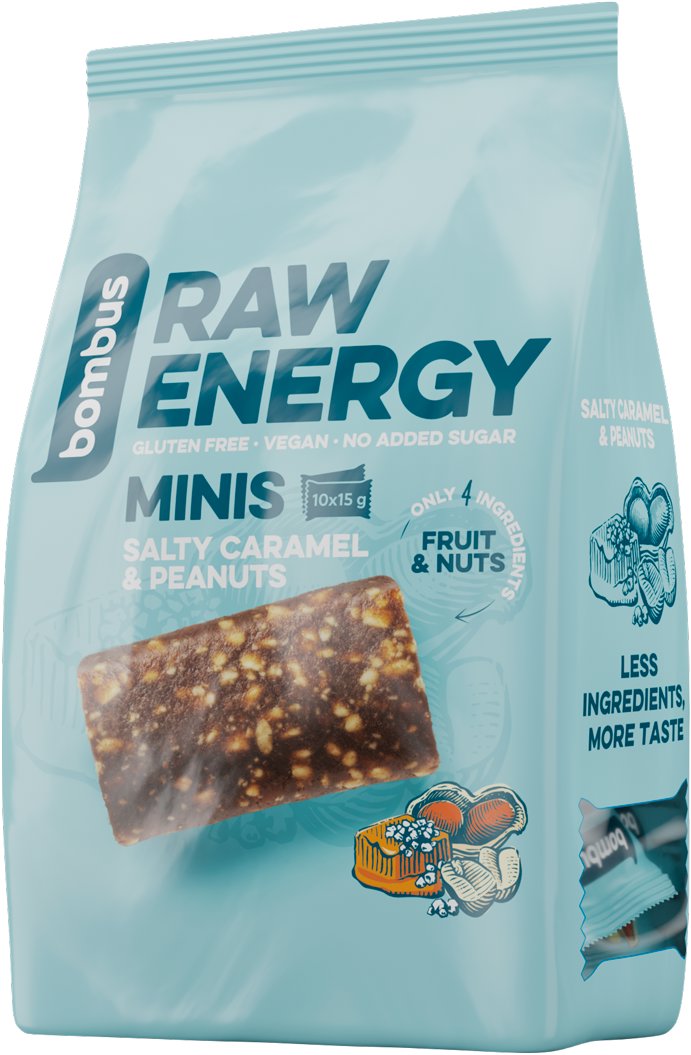 Bombus Raw Energy Minis Salty Caramel & Peanuts 10× 15 g
