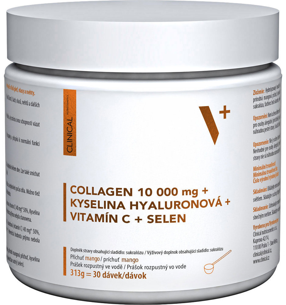 Clinical Collagen 10000 mg + Kyselina hyalurónová + Vitamín C + selén 313 g mango