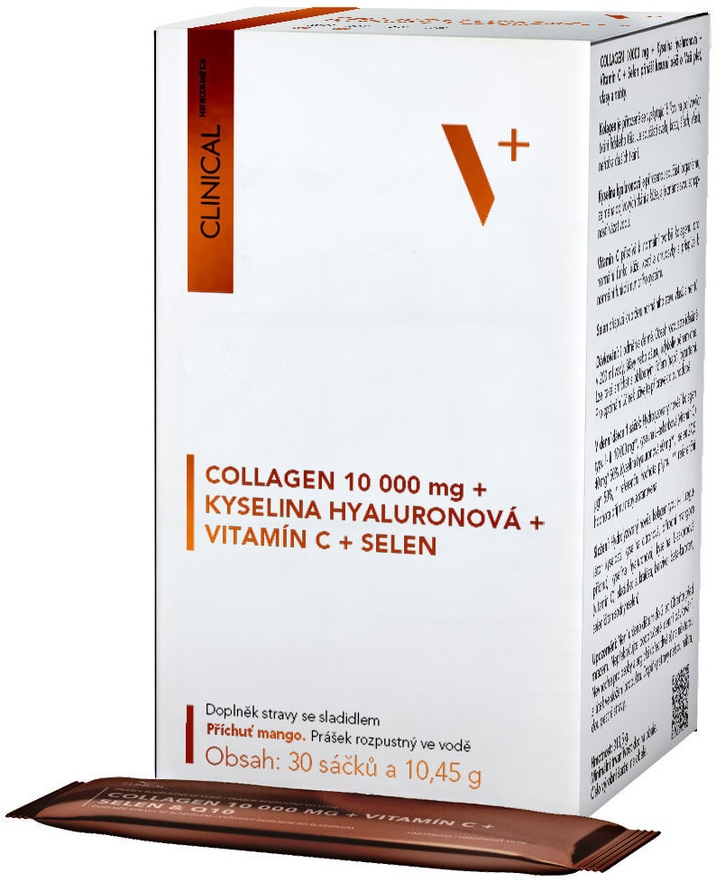 Clinical Collagen 10000 mg + Kyselina hyalurónová + Vitamín C + selén 30 × 10,45 g mango