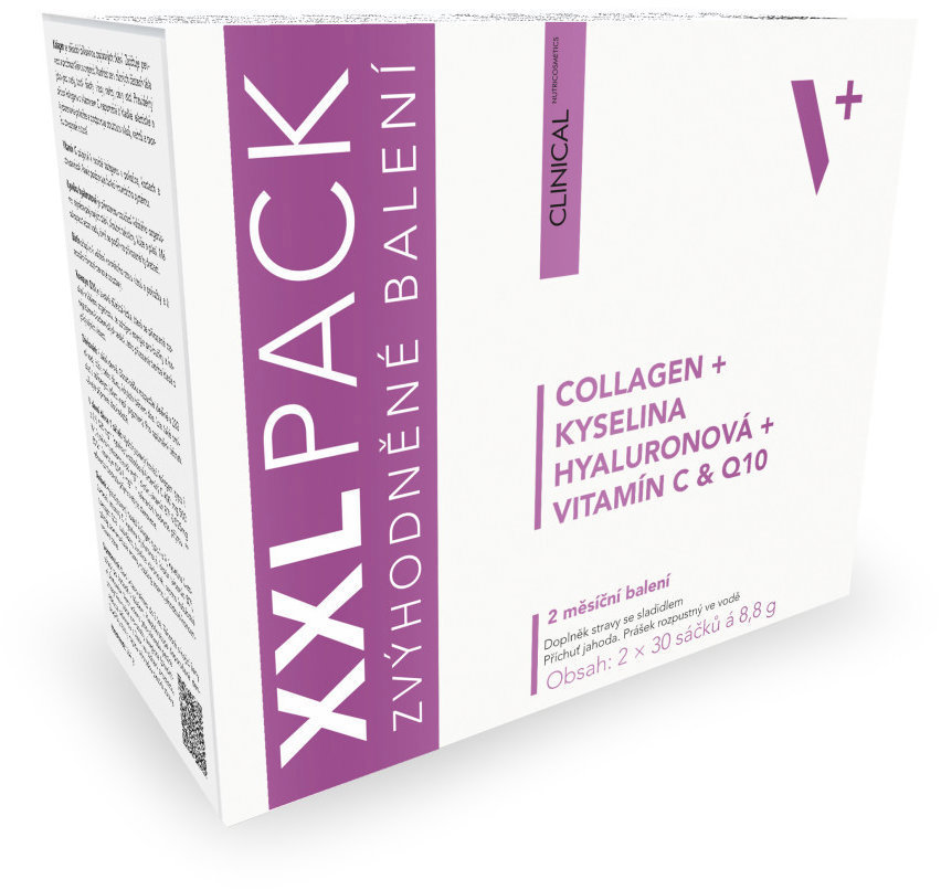 Clinical Collagen + Kyselina hyalurónová + vitamín C&Q10 XXL PACK 2 × 30 × 8,8 g jahoda