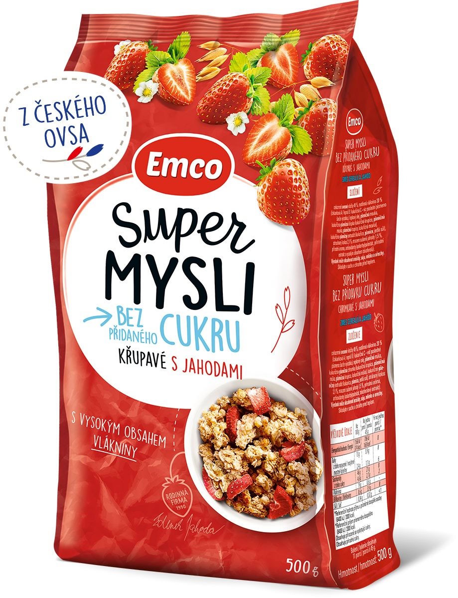 Emco Super mysli bez pridaného cukru s jahodami 500 g