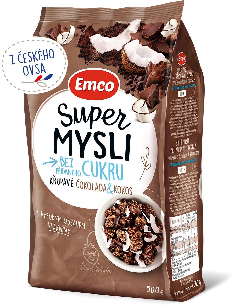 Emco Super mysli bez pridaného cukru čokoláda a kokos 500 g