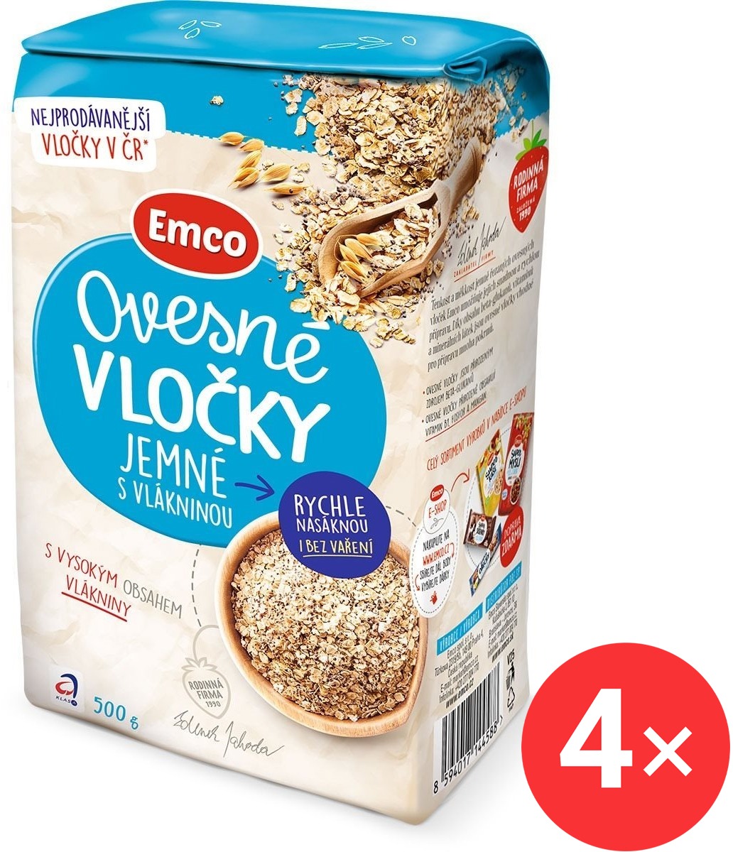 Emco Ovsené vločky jemné s vlákninou 4× 500 g