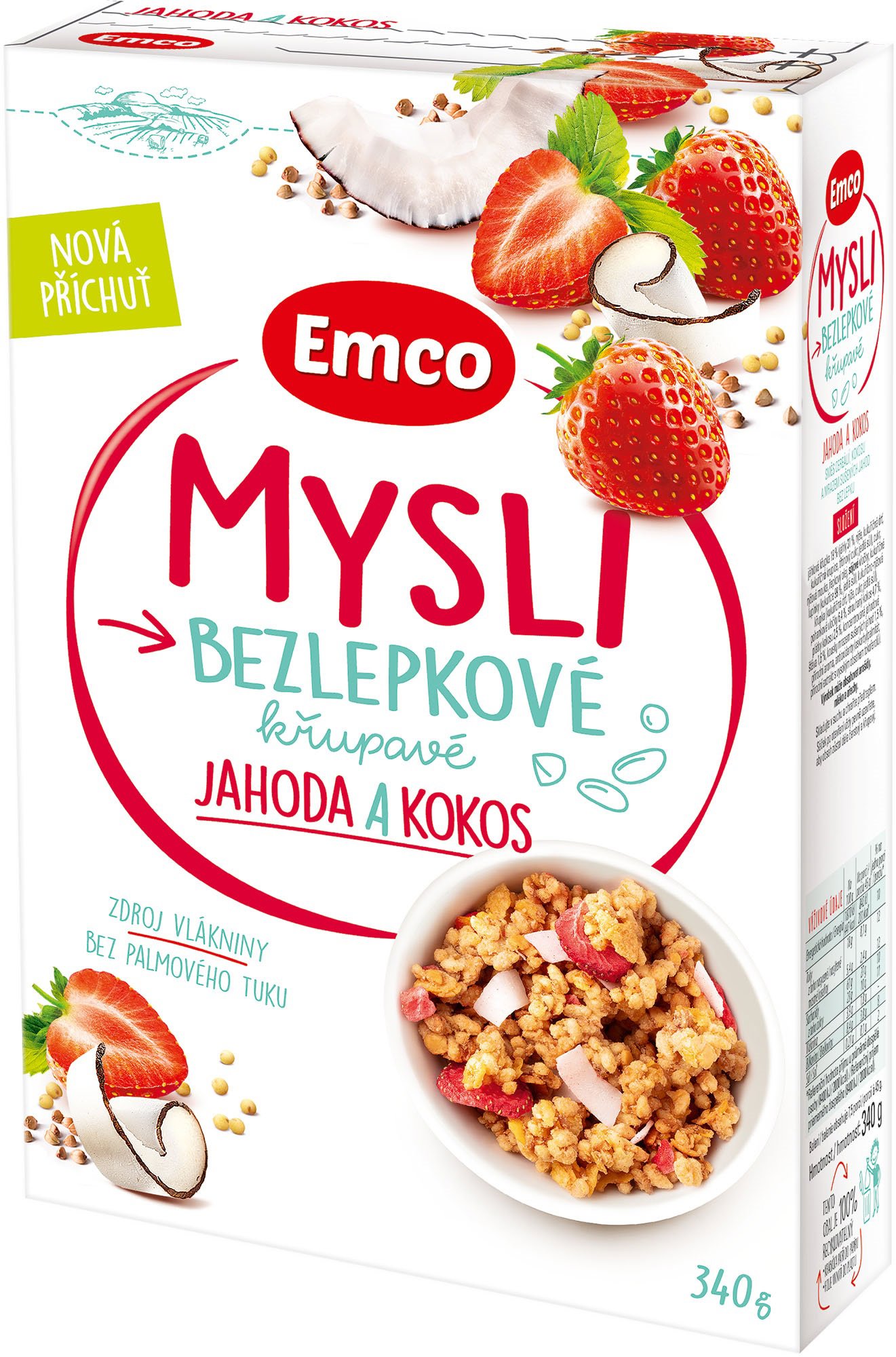 Emco Mysli bezlepková jahoda a kokos, 340 g