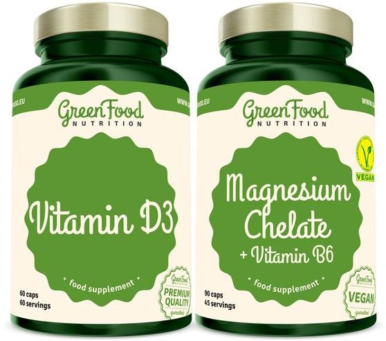 GreenFood Nutrition Magnesium Chelate 90 cps + Vitamín D3 60 cps.