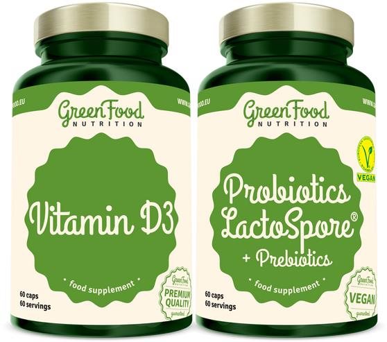 GreenFood Nutrition Probiotics Lactospore® + Prebiotics 60 cps +Vitamín D3 60 cps.