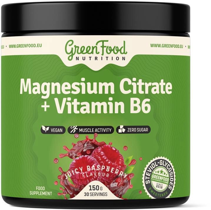 GreenFood Nutrition Magnesium Citrate + Vitamín B6 150 g, juicy raspberry