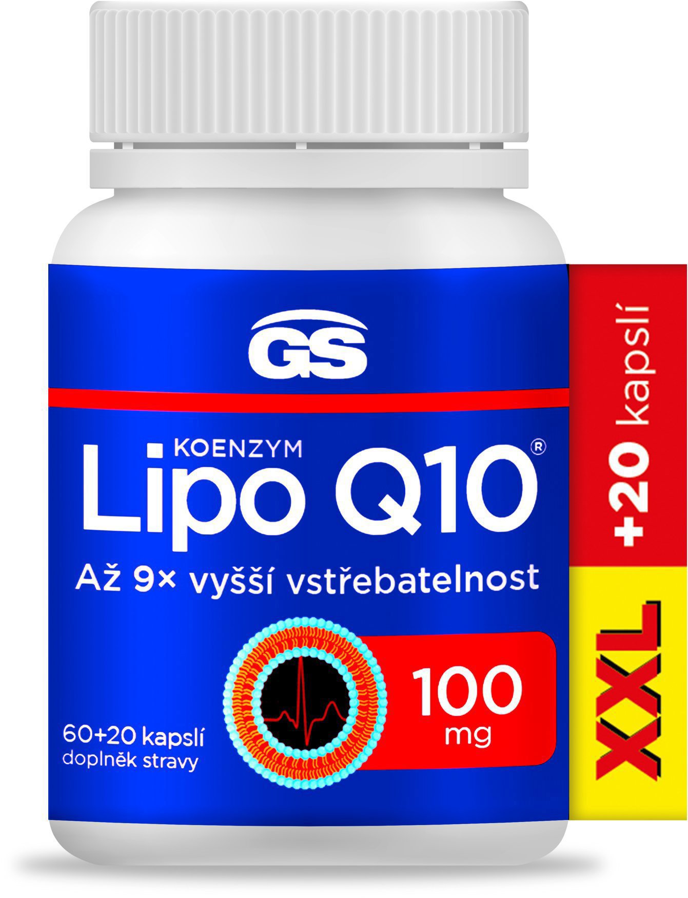 GS Koenzým Lipo Q10 100 mg, 60 + 20 kapsúl XXL