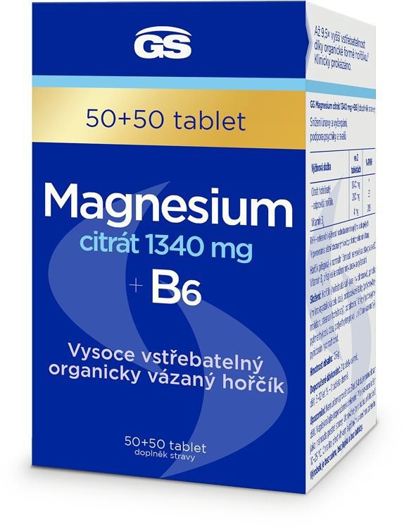 GS Magnézium citrát 1 340 mg + B6, 50 + 50 tabliet