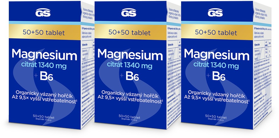 GS Magnesium citrát 1340 mg + B6, 3× 100 tabliet