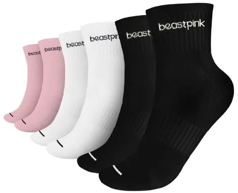 BeastPink Ponožky Midhigh 3Pack White Black Pink S