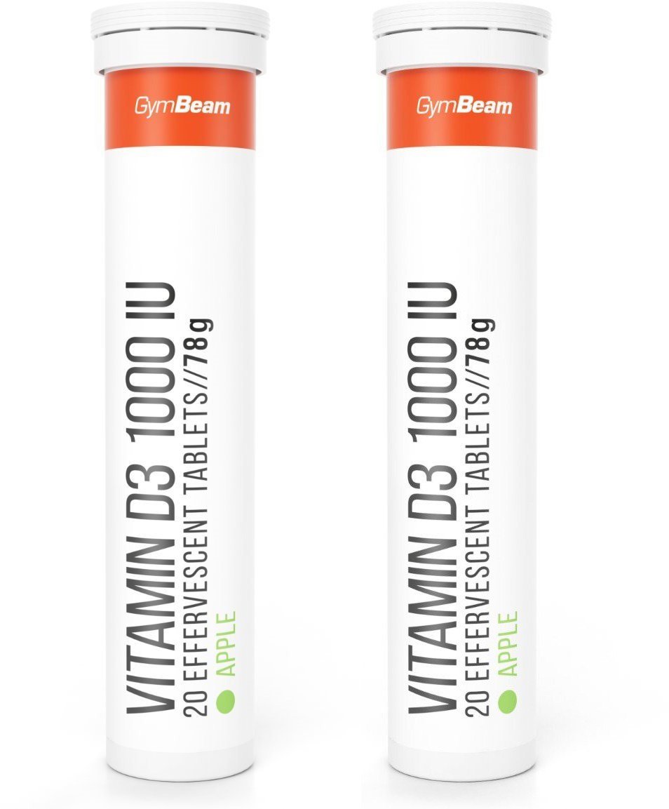 GymBeam Šumivý Vitamín D3 1 000 IU zelené jablko 2× 20 tabliet