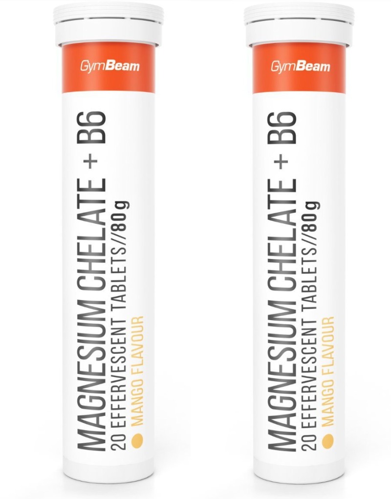 GymBeam Magnézium chelát + B6 šumivý mango 2× 20 tabliet