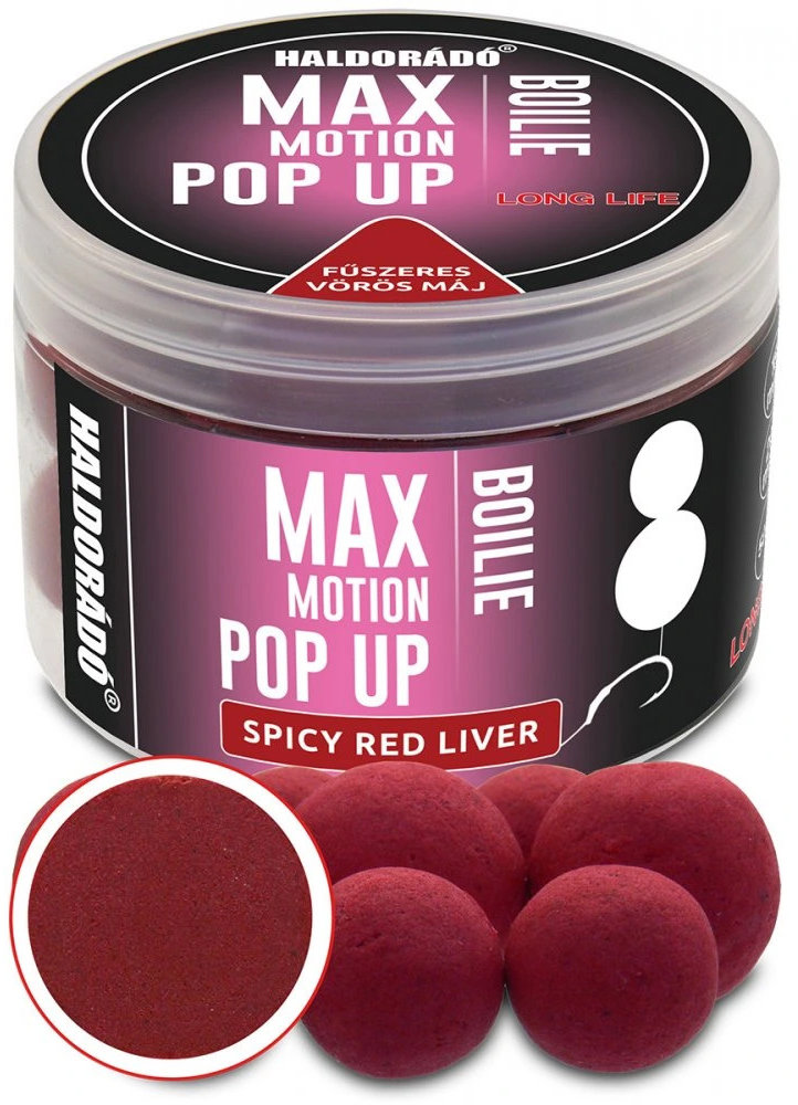 Haldorádó Pop-Up Boilies Max Motion 50 g 16 + 20 mm Pikantná červená pečeň