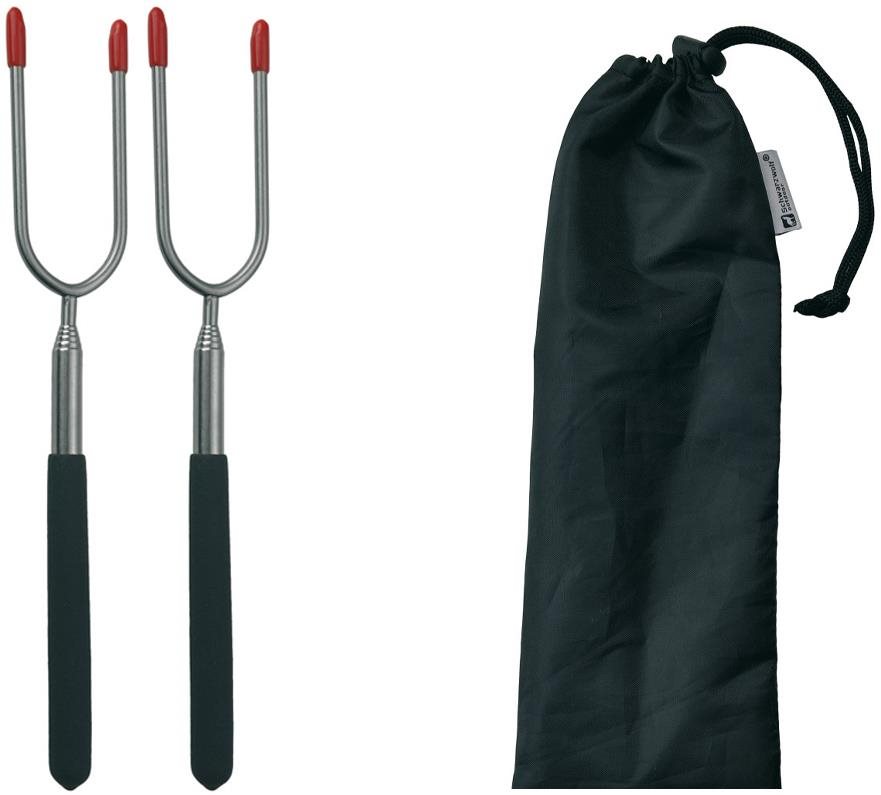 SCHWARZWOLF LIPNO sada 2 ks teleskopických vidliček na opekanie v puzdre, čierno/strieborné