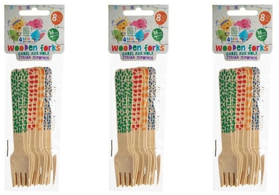 Intertan SA Tessera Drevené vidličky pre deti 14 cm, 3× 8 ks