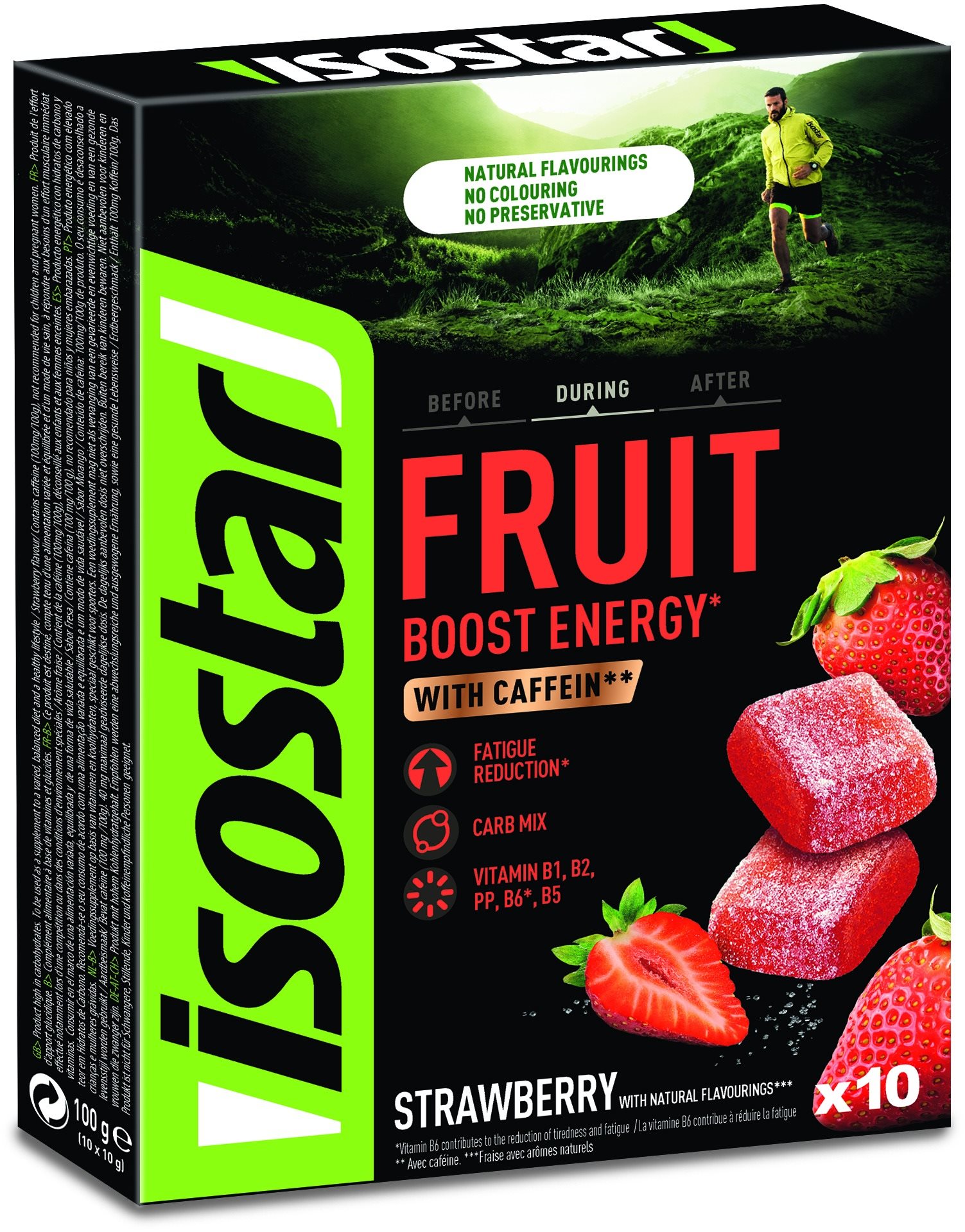 ISOSTAR 100g fruit boost coffein, jahoda
