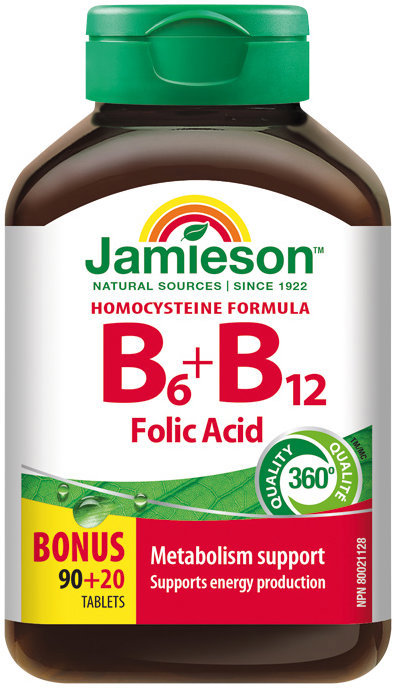 JAMIESON Vitamín B6 a B12 a kyselina listová Bonus 90 + 20 tabliet