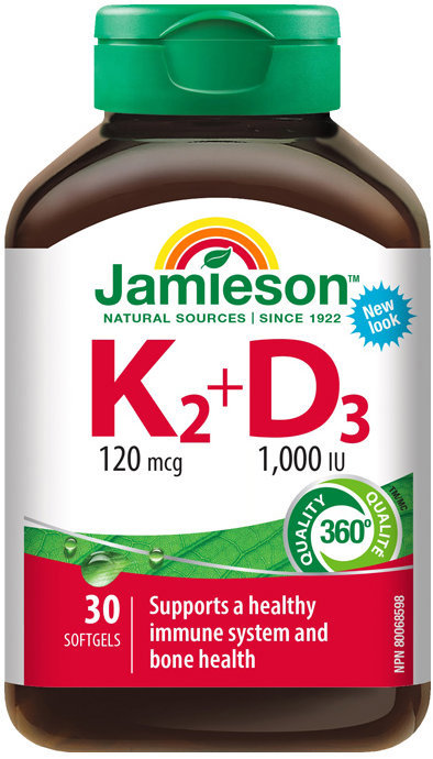 JAMIESON Vitamín K2 + D3 120 mcg + 1000 IU 30 softgélových kapsúl