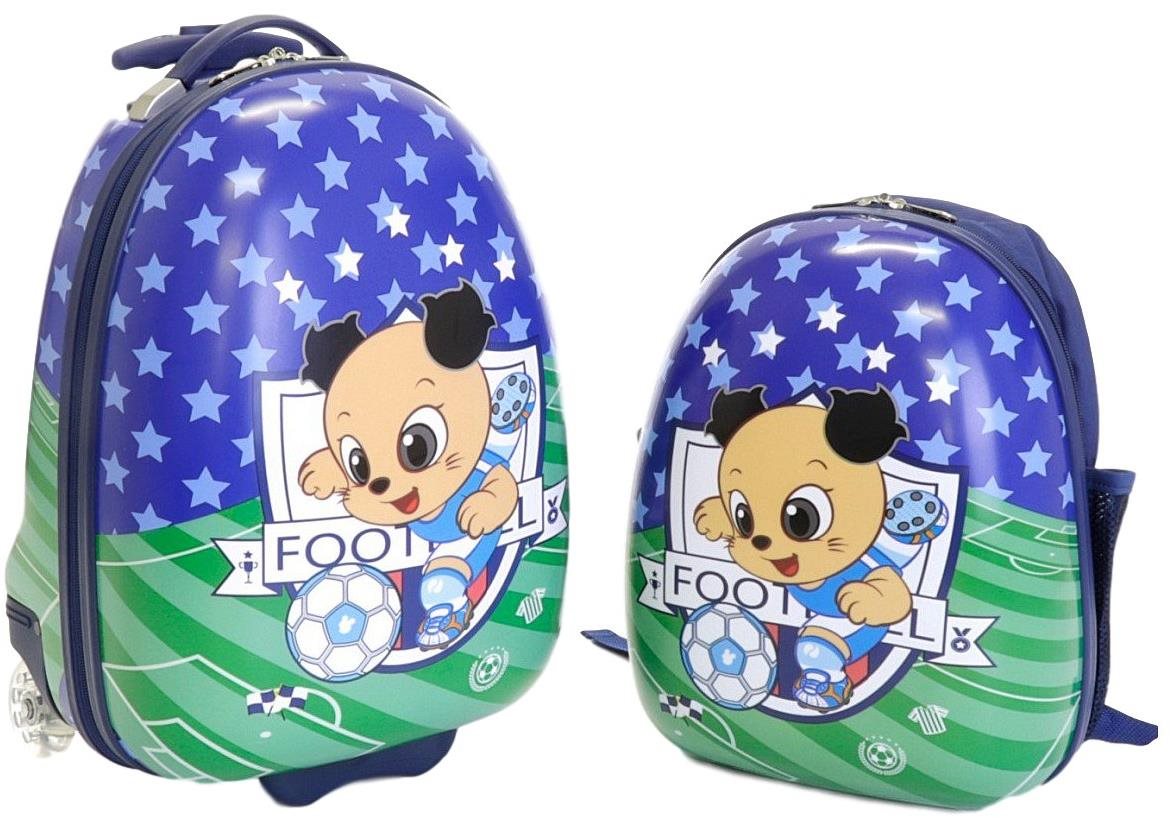 Detský kufor s batohom T-class 3471, 25l + 15l (futbal – modro-zelená)