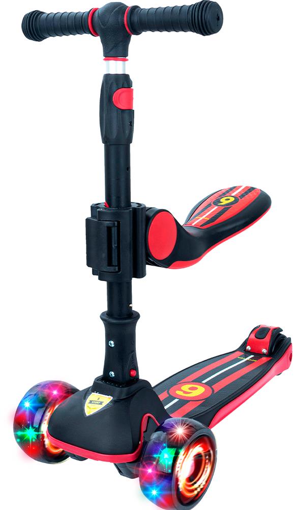 Story 2 v 1 Deluxe so svietiacimi kolieskami mini scooter, čierno-červená