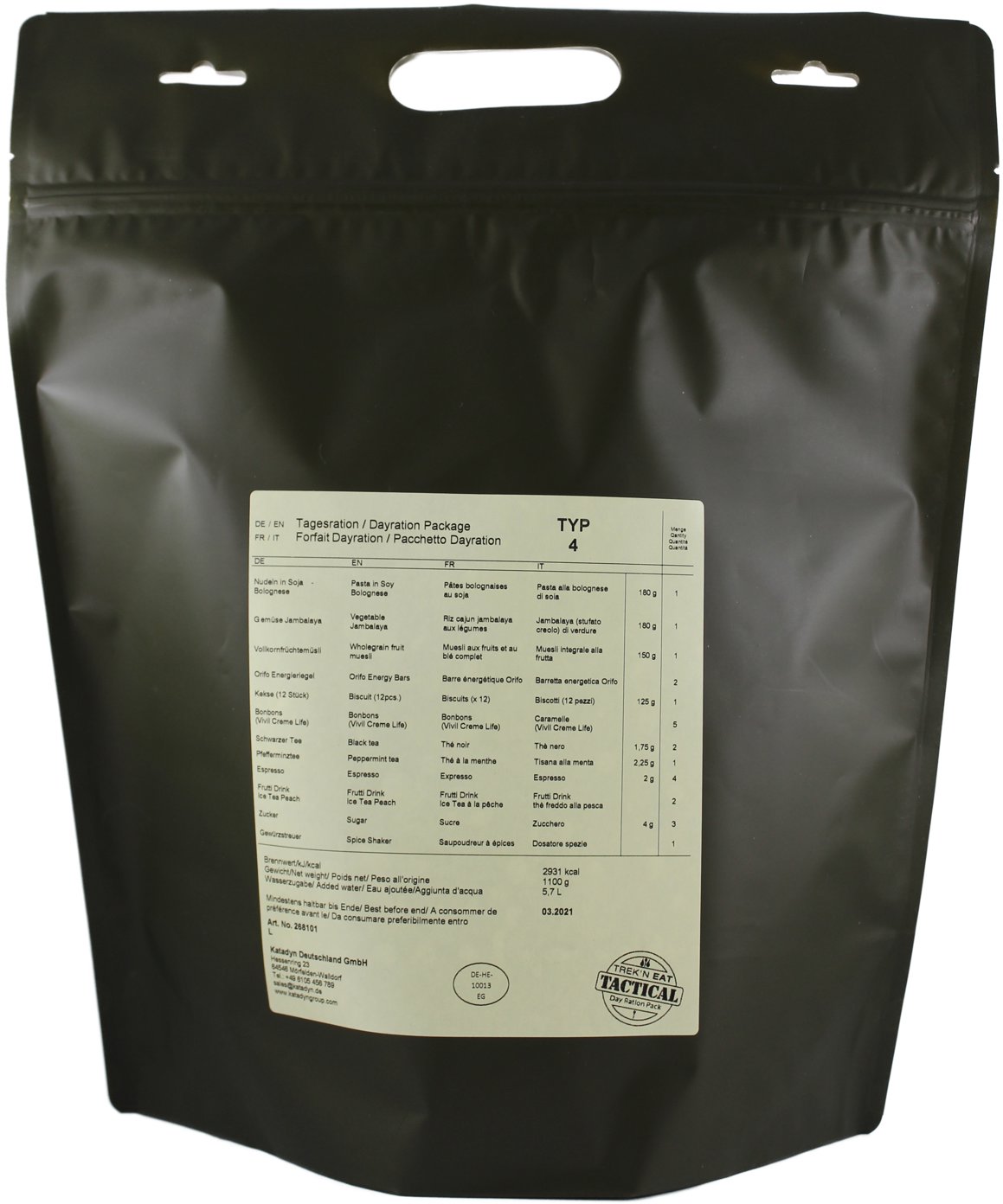 Trek'n Eat Celodenný potravinový balíček Typ 4 (vegetariánsky)