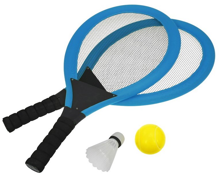RULYT Sada na lenivý tenis – rakety, loptička, košík modrý